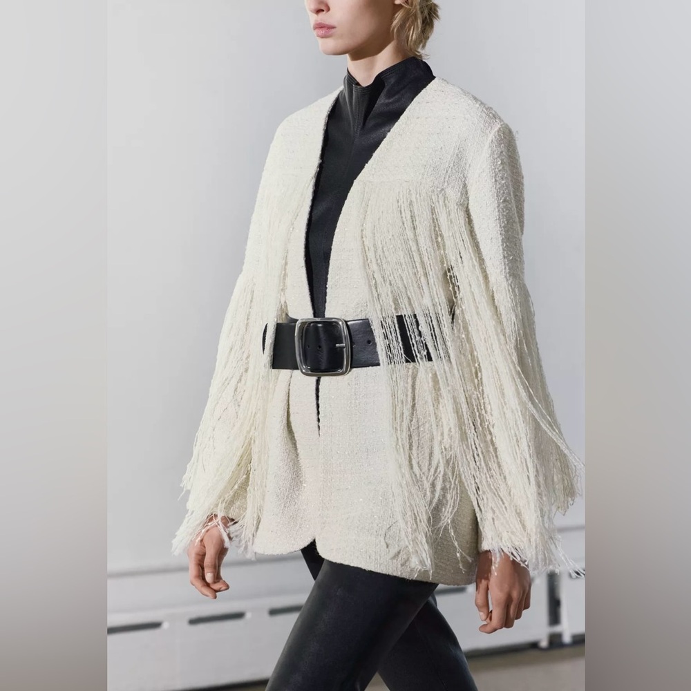 Zara structured fringe jacket ZW collection